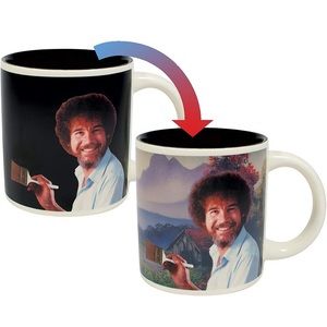 Bob Ross Self Painting Mug NIB background changes when hot - comes w/ bookmark